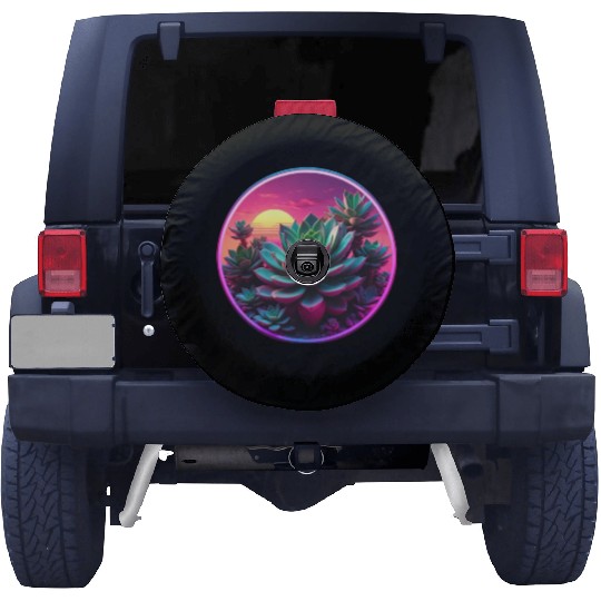 Synthwave Succulent Art Spare Tire Covers