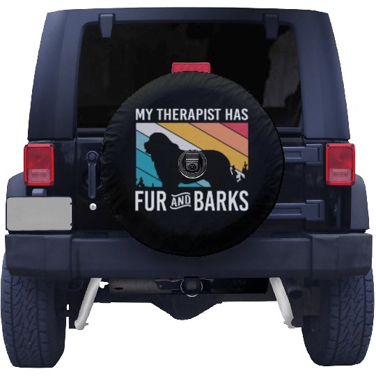 My Therapist Has Fur And Barks Retro Therapy Dog Spare Tire Covers