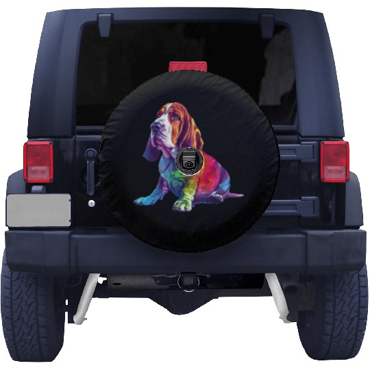 Basset Hound Illustration Rainbow Colors Spare Tire Covers