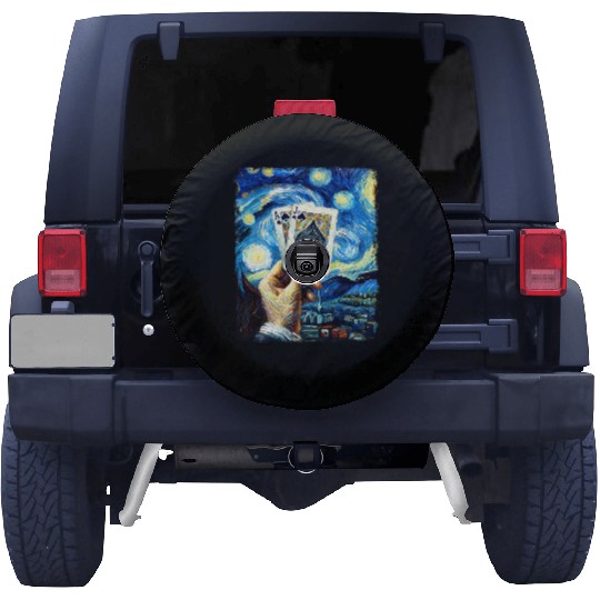 Blackjack Gambling Cards Starry Night Painting Spare Tire Covers