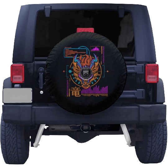 Cyberpunk Technology Synthwave Japanese Spare Tire Covers