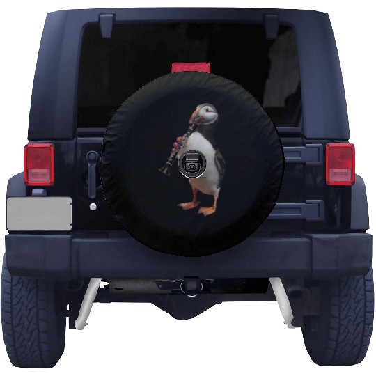 Atlantic Puffin Playing Clarinet Realistic Spare Tire Covers