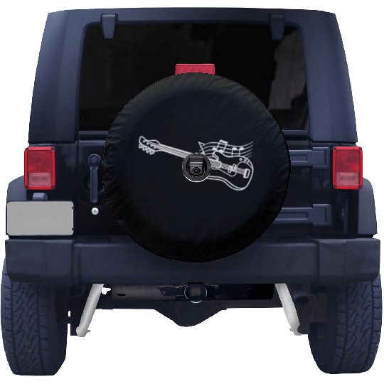 Drawn line art bass guitar Spare Tire Covers