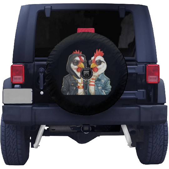 Chickens dressed in stylish streetwear Spare Tire Covers