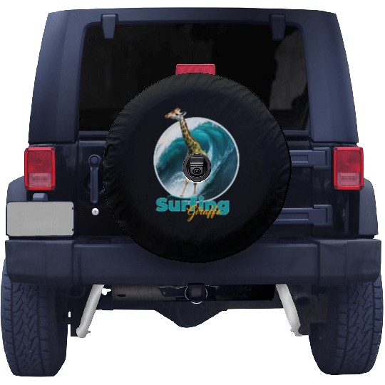 Surfing Giraffe in a Storm Spare Tire Covers