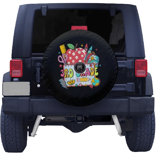 Retro Dalmatian Third Grade Back to School Apple P Spare Tire Covers