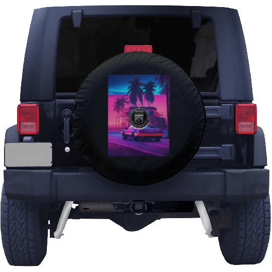 Retro Synthwave Night Drive Spare Tire Covers