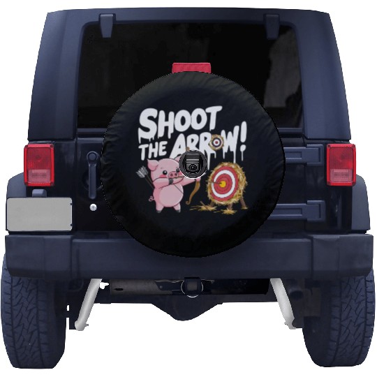 A pink piglet aiming a bow an arrow Spare Tire Covers