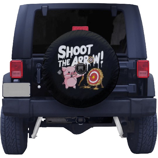 A pink piglet aiming a bow an arrow Spare Tire Covers