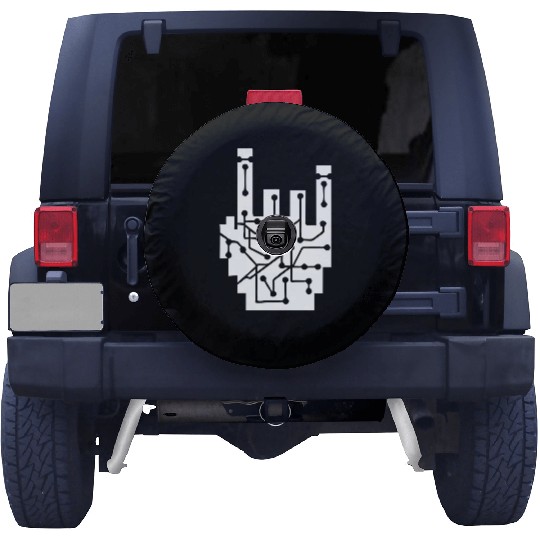 Heavy metal nerd electronic circuits hand gesture Spare Tire Covers