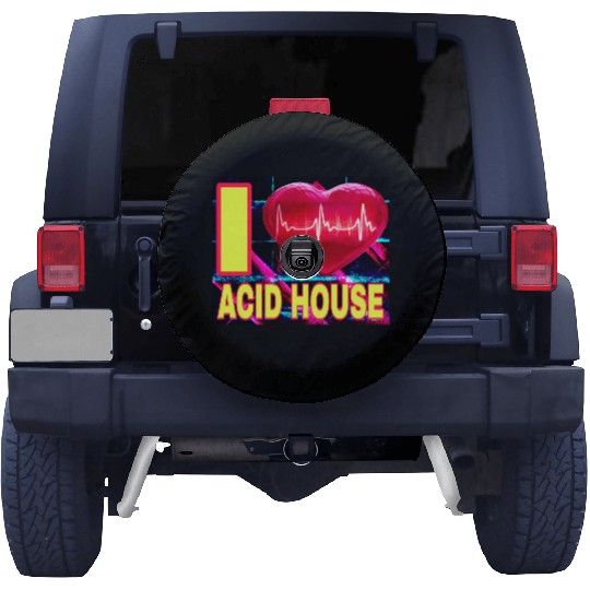 I LOVE ACID HOUSE YELLOW FONTS Spare Tire Covers