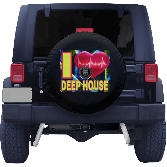 I LOVE DEEP HOUSE YELLOW FONTS Spare Tire Covers
