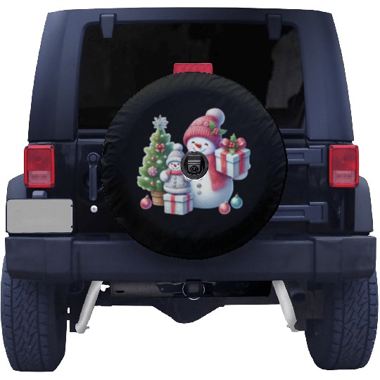 Snowman Family Christmas Joy with Gifts and Tree Spare Tire Covers