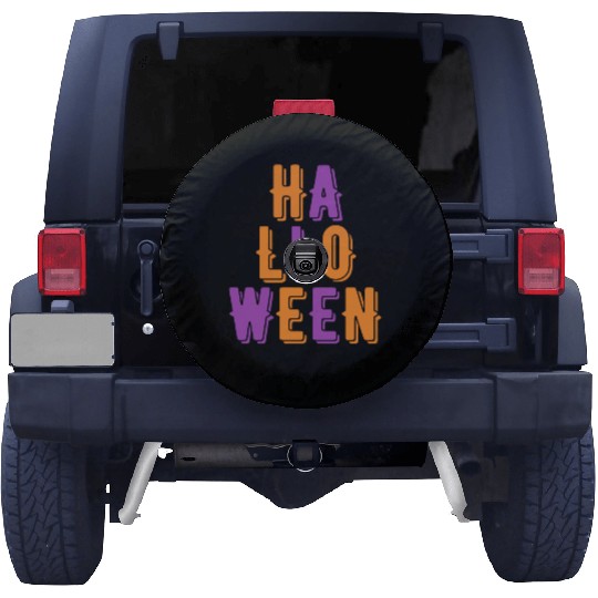 Retro Vintage Purple and Orange Halloween Stacked Spare Tire Covers