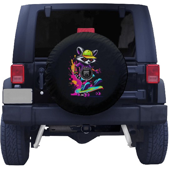 Raccoon Skater - Street Art Spare Tire Covers
