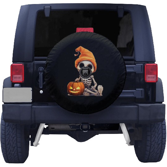Skeleton celebrating Halloween Spare Tire Covers