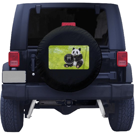 Cute panda bear with bamboo - design for kids Spare Tire Covers