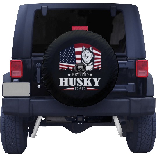 HUSKY DAD AMERICAN FLAG- DOG HUSKY Spare Tire Covers