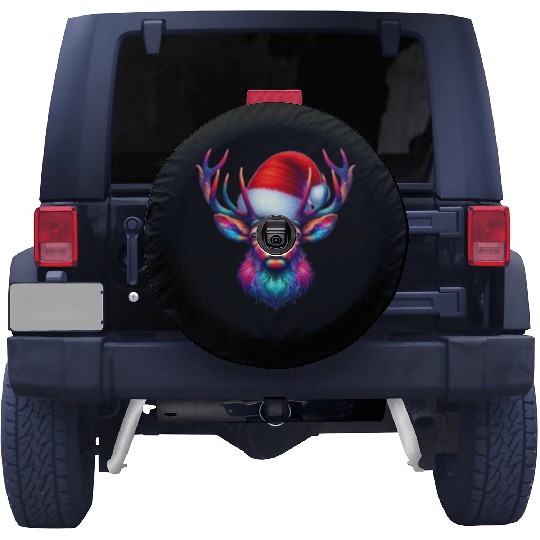 Christmas Deer with Santa Hat Cute Reindeer Animal Spare Tire Covers