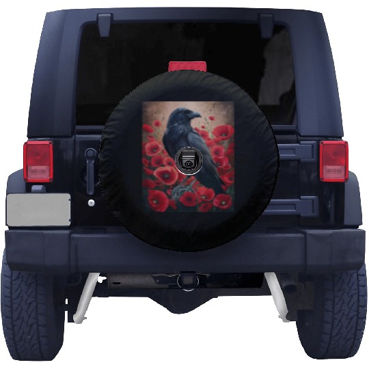 Raven Red Poppies Gothic Nature Art natural Spare Tire Covers