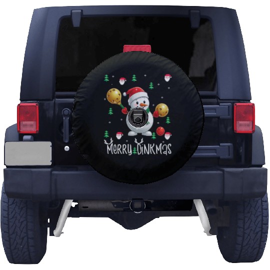 Merry Dinkmas with Christmas Pickleball Snowman Spare Tire Covers