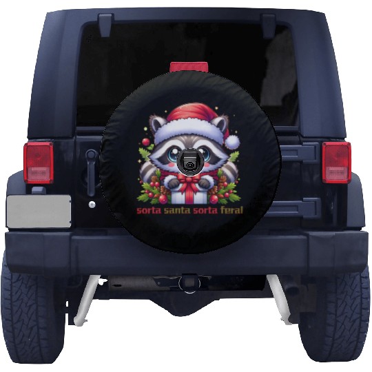 Sorta Santa, Sorta Feral - Cute Christmas Raccoon Spare Tire Covers