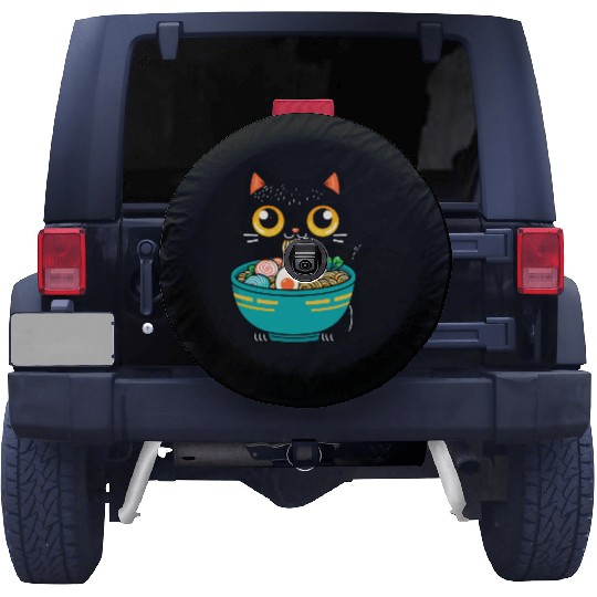 Funny Cat Eating Ramen Japanese Cat Ramen Noodles Spare Tire Covers