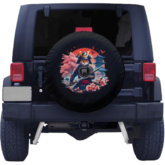 Samurai Cat Graphic Warrior Vintage Japanese Anime Spare Tire Covers