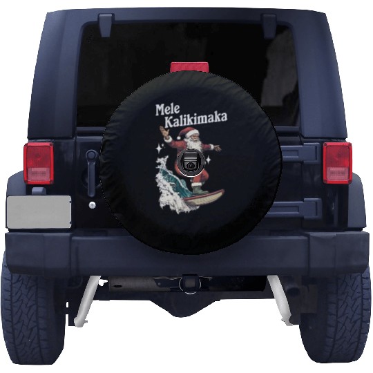 Mele Kalikimaka Hawaiian Christmas Surfing Santa Spare Tire Covers