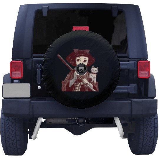 Chibi Samurai Warrior Cat Companion & Blossoms Spare Tire Covers