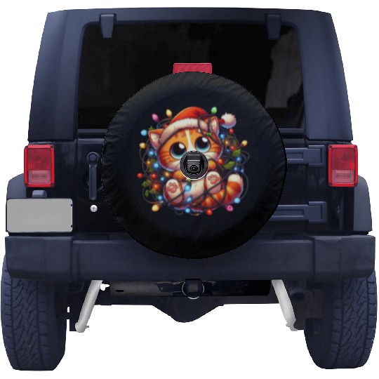 Whimsical Cat’s Christmas Lights Adventure Spare Tire Covers