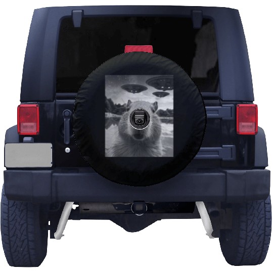 Funny Graphic Capybara Selfie with UFOs Weird Spare Tire Covers