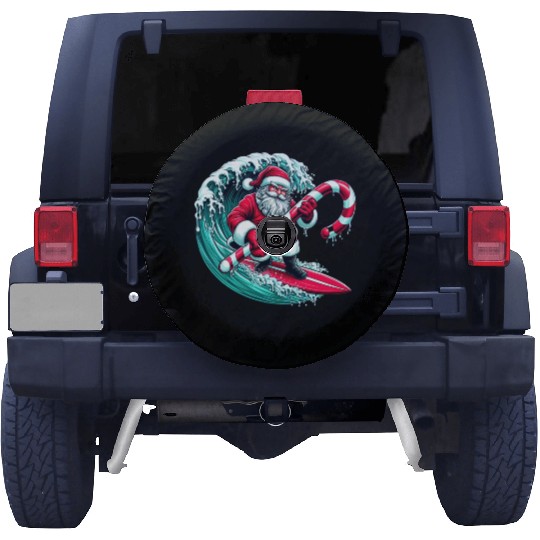 Santa Surfing Candy Cane Wave - Christmas Gifts Spare Tire Covers