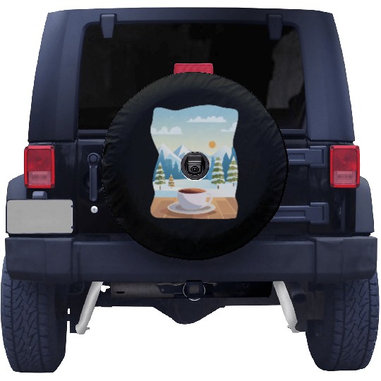 Coffee Cup and Winter Mountain View Spare Tire Covers