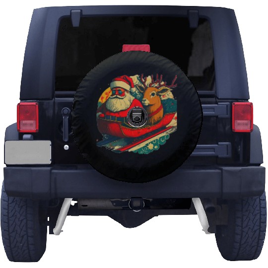 Christmas Santa Claus and Reindeer Vintage Retro Spare Tire Covers