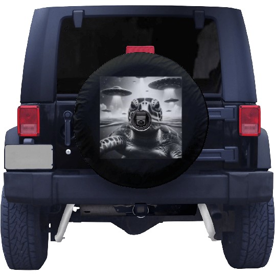Sea Turtle Funny Graphic Selfie with UFOs Weird A Spare Tire Covers
