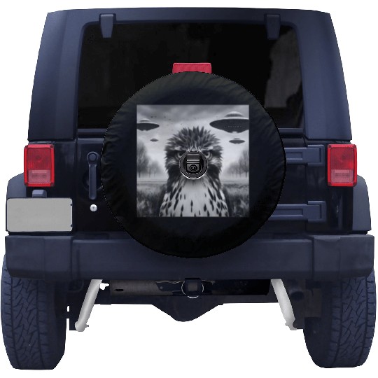 Hawk falcon Funny Graphic Selfie with UFOs Weird Spare Tire Covers