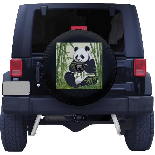 Chill Panda Eating Bamboo Cute Relaxed Design Spare Tire Covers