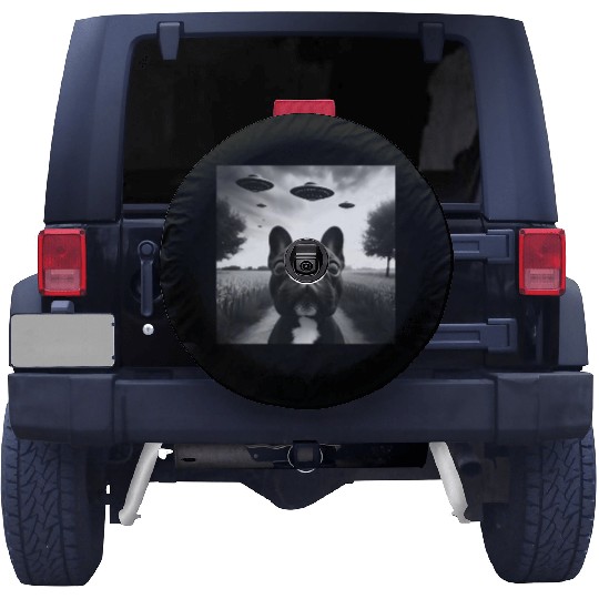 French Bulldog Funny Graphic Selfie with UFOs Weir Spare Tire Covers