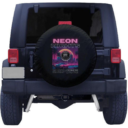 Neon Nights - Synthwave City Retro Spare Tire Covers