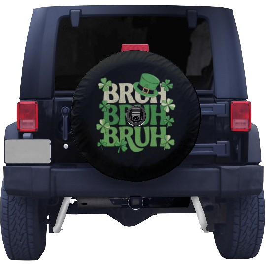 Bruh St. Patrick's Day Funny Green Shamrock Spare Tire Covers