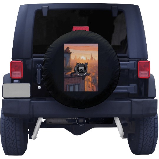 Cat painting red black cat Spare Tire Covers