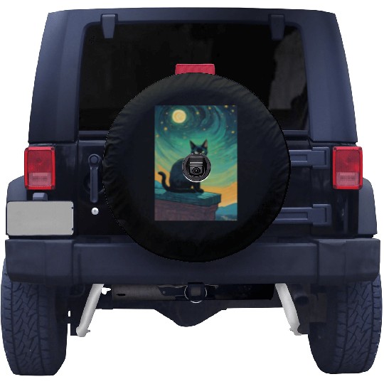 Cat painting red black cat Spare Tire Covers