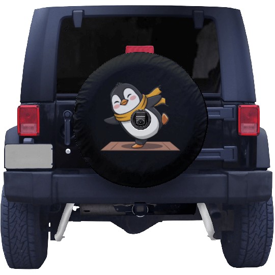 Cute Penguin Doing Yoga with Yellow Scarf Spare Tire Covers