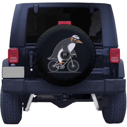 Penguin Riding Bicycle Fun Adventure Illustration Spare Tire Covers