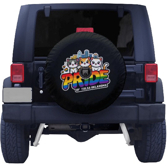 Pride of Tulsa City Oklahoma USA Rainbow Flag Spare Tire Covers