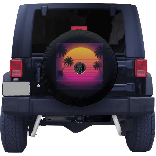 Retro Sunset with Palm Trees Spare Tire Covers
