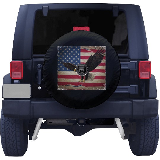 Stylized Eagle with USA Flag Background Spare Tire Covers