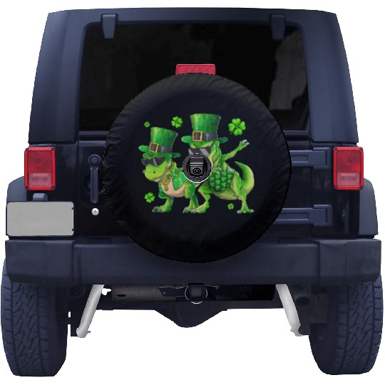 Happy St Patricks Day Dinosaur T-rex Dabbing Spare Tire Covers