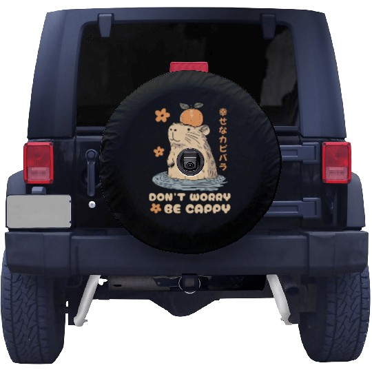Don't Worry Be Cappy Cute Happy Japanese Capybara Spare Tire Covers